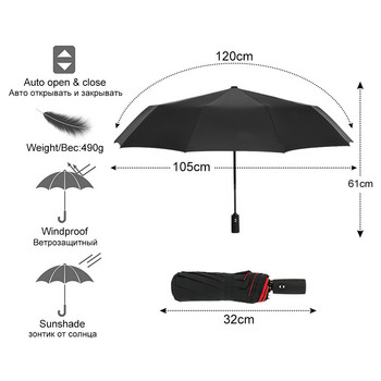 Ισχυρή αντιανεμική διπλή αυτόματη 3 πτυσσόμενη ομπρέλα βροχής Γυναικεία ανδρική ομπρέλα πολυτελείας 10 χιλιάδων αυτοκινήτων μεγάλη γυναικεία ανδρική επαγγελματική ομπρέλα