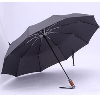 Leodauknow Напълно автоматичен сгъваем метален с дървена дръжка Голям лицев бизнес елитен мъжки ветроустойчив 10k слънчев и дъждовен чадър