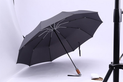 Leodauknow Plne automatický skladací kovový dáždnik s drevenou rukoväťou, veľký, Business Elite, pánsky, vetruodolný, 10k, slnečný aj daždivý