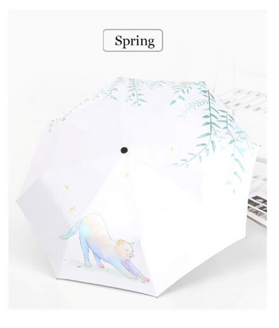 Čierny povlak na dámu, automatický dáždnik proti slnku, dáždnik, trojskladací dáždnik, krásna mačka, ženský slnečník, vianočné darčeky, Paraguas