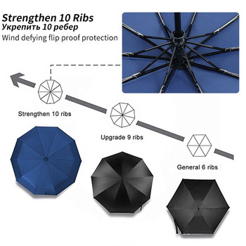 Ветроустойчив автоматичен чадър за дъжд Дамски устойчив на вятър 3 сгъваема удобна дръжка Мъжки бизнес големи чадъри Външен чадър