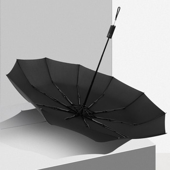 Гореща разпродажба Дамски чадър за дъжд 105 см 10 ребра Ветроустойчив едноцветен чадър за слънце Дамски автоматичен 3 сгъваем чадър Пътуване на открито