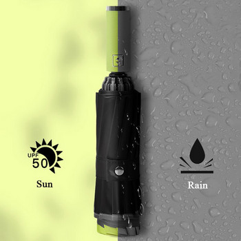 Здрав ветроустойчив чадър, напълно автоматичен сгъваем чадър за мъже, жени, обърнат наобратно, 12 ребра, анти-UV дъжд, защита от слънце