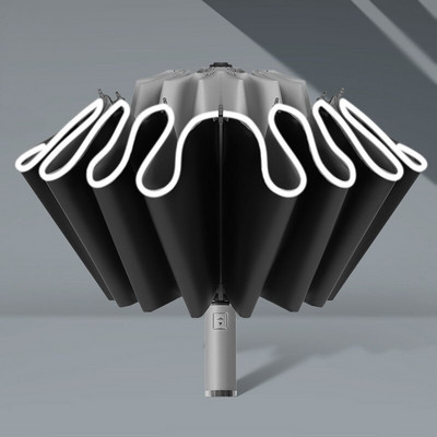 Silný vetruodolný plne automatický skladací slnečník pre mužov a ženy, obrátený, 12 rebier, ochrana proti UV žiareniu, dažďu a slnku