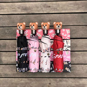 Roztomilý dáždnik s hlavou medveďa, plne automatický skladací, silný, 8-kostný, opaľovací krém, dáždnik, slnko a dážď, dvojaký darček k narodeninám