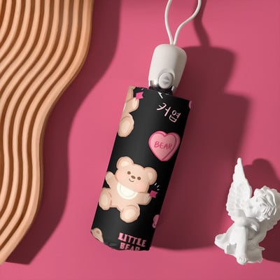 Roztomilý dáždnik s hlavou medveďa, plne automatický skladací, silný, 8-kostný, opaľovací krém, dáždnik, slnko a dážď, dvojaký darček k narodeninám