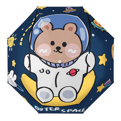 Roztomilý dáždnik s hlavou medveďa, plne automatický skladací, silný, 8-kostný, opaľovací krém, dáždnik, slnko a dážď, dvojaký darček k narodeninám