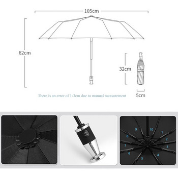 Автоматичен чадър Мъж Луксозен 10-ребрен чадър за автомобилен бизнес Голям чадър Слънчев дъжд Дамски чадър Ветроустойчив сгъваем