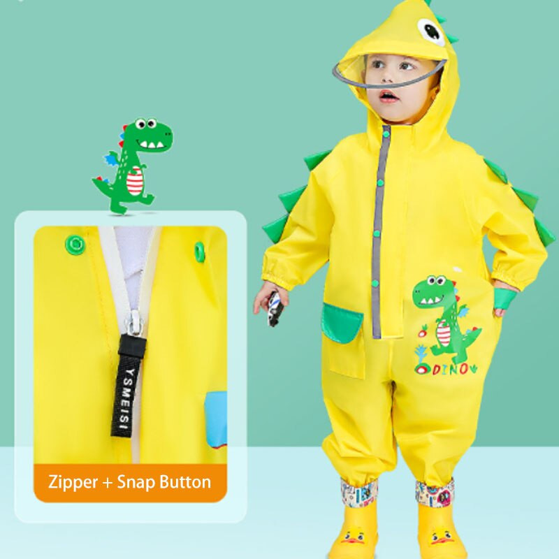 0,7–1,2 metro vaikiškas lietpaltis, neperšlampamas studentų kombinezonas nuo lietaus, berniukų, mergaičių animacinių filmų dinozaurų kelnės su gobtuvu