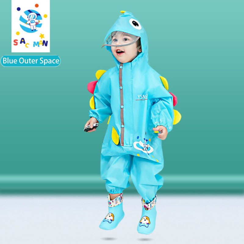 0,7–1,2 metro vaikiškas lietpaltis, neperšlampamas studentų kombinezonas nuo lietaus, berniukų, mergaičių animacinių filmų dinozaurų kelnės su gobtuvu