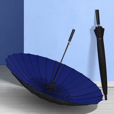 24-kostný automatický dáždnik s dlhou rukoväťou, rovná tyč, dvojvrstvový, zosilnený, vetruodolný, dažďuodolný, dvojitý veľký vonkajší dáždnik