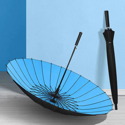 24-kostný automatický dáždnik s dlhou rukoväťou, rovná tyč, dvojvrstvový, zosilnený, vetruodolný, dažďuodolný, dvojitý veľký vonkajší dáždnik