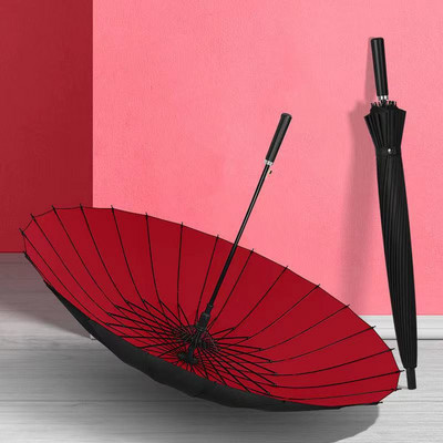 24-kostný automatický dáždnik s dlhou rukoväťou, rovná tyč, dvojvrstvový, zosilnený, vetruodolný, dažďuodolný, dvojitý veľký vonkajší dáždnik