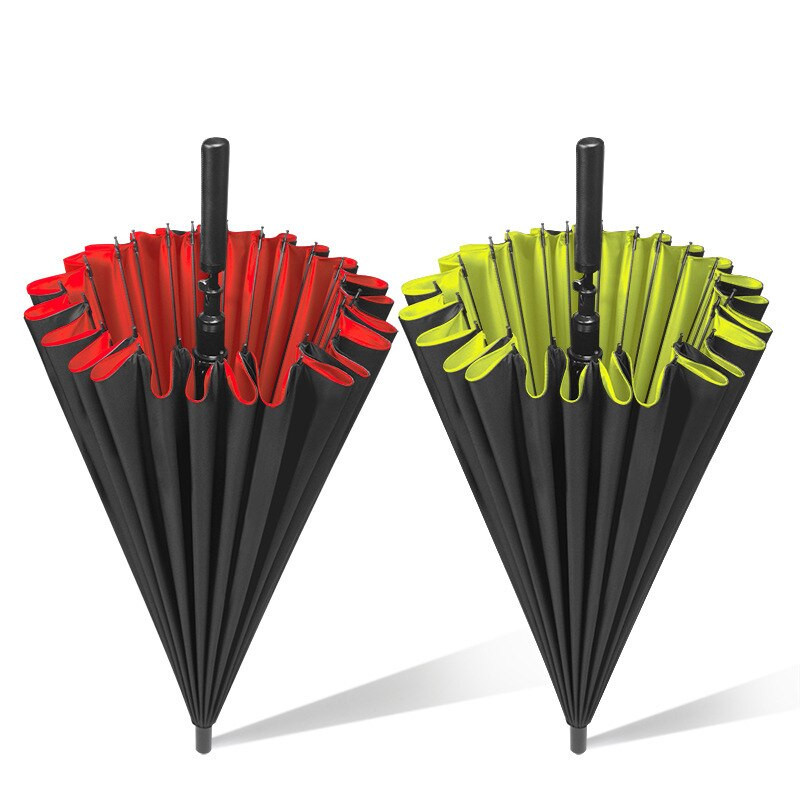 24-kostný automatický dáždnik s dlhou rukoväťou, rovná tyč, dvojvrstvový, zosilnený, vetruodolný, dažďuodolný, dvojitý veľký vonkajší dáždnik