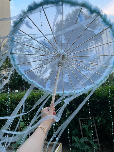 Čínsky hodvábny dáždnik, anime, ženy, fotografia, cosplay, rekvizita, starožitné strapce, dáždnik, priehľadný, japonský slnečník, papierový dáždnik