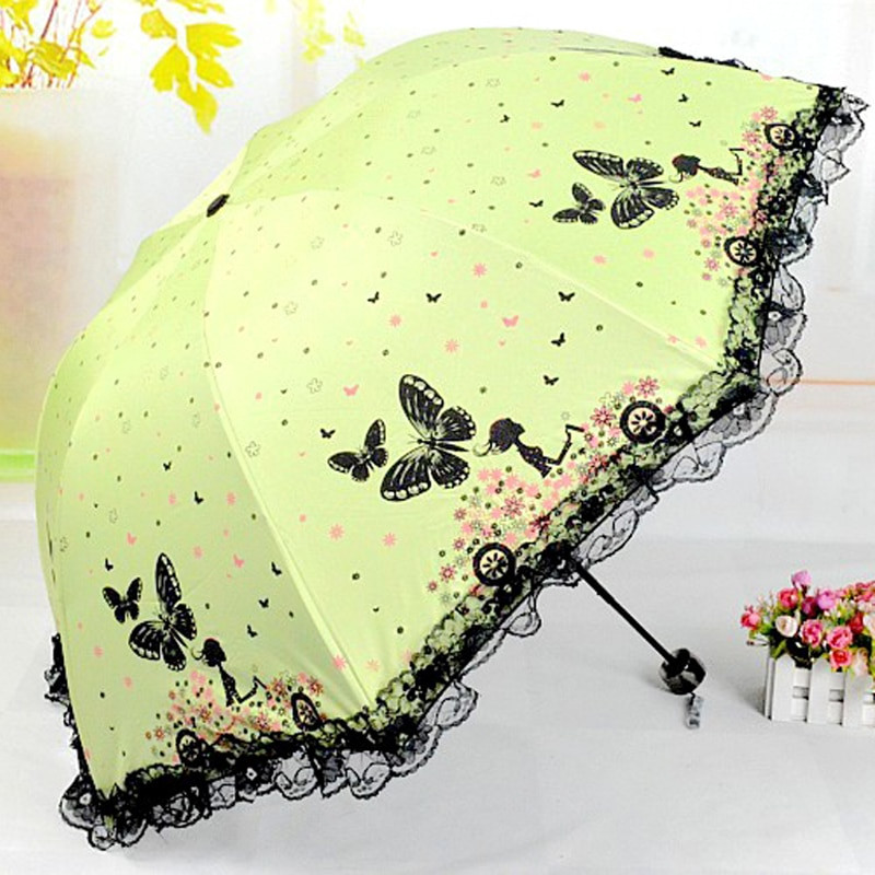 Nauji atvykę mergaičių skėčiai, moteriški lietaus drugeliai, fėjos, skėtis Šiuolaikinės mados moteriškos skėčios nėriniai, moteriškos skėčios dovana, dovanėlė nuo saulės US068