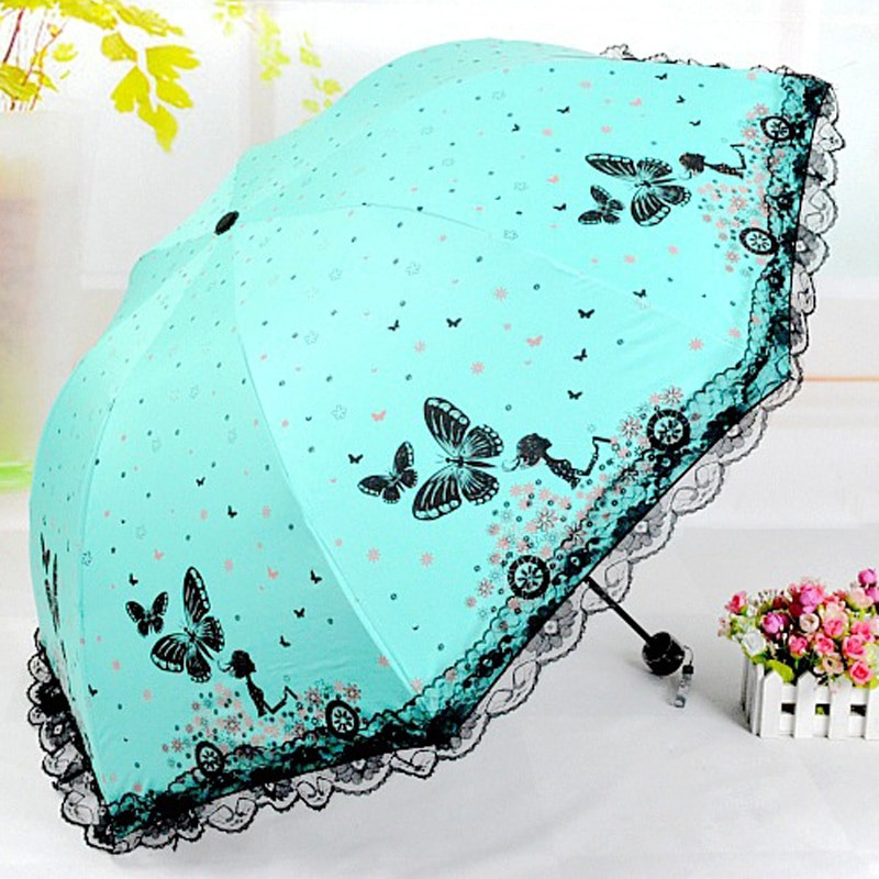 Nauji atvykę mergaičių skėčiai, moteriški lietaus drugeliai, fėjos, skėtis Šiuolaikinės mados moteriškos skėčios nėriniai, moteriškos skėčios dovana, dovanėlė nuo saulės US068