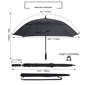 ZOMAKE Ветроустойчив чадър за голф, 62/68 инча голям чадър за дъжд Двоен навес Автоматични отворени вентилирани чадъри с пръчки