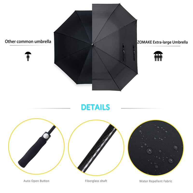 ZOMAKE kišobran za golf otporan na vjetar, 62/68 inča, veliki kišobran za kišu, dvostruka nadstrešnica, automatski otvoreni štapni kišobrani s ventilacijom