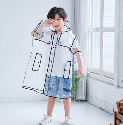 Nový štýl 1 ks vysoko kvalitná módna detská nepremokavá priehľadná dlhá chlapčenská dievčenská priehľadná pršiplášťová bunda s kapucňou, dostupná v štyroch veľkostiach
