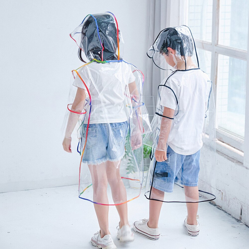 Nový štýl 1 ks vysoko kvalitná módna detská nepremokavá priehľadná dlhá chlapčenská dievčenská priehľadná pršiplášťová bunda s kapucňou, dostupná v štyroch veľkostiach