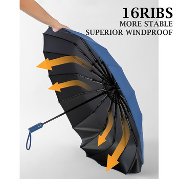 Голям напълно автоматичен чадър за мъже и жени 8/16 ребра Чадъри Бизнес мъже Дъжд Ветроустойчив Сгъваем чадър Чадър
