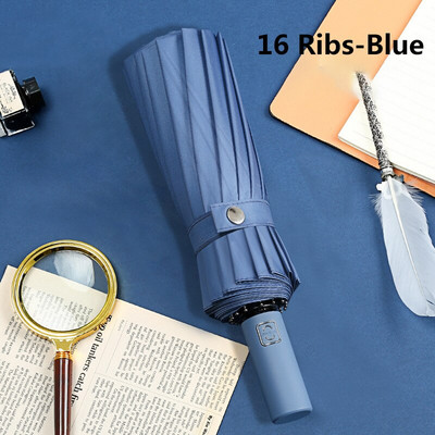 Didelis visiškai automatinis skėtis vyriškai 8/16 šonkaulių skėčiai Verslo vyrams Atsparus lietui vėjui sulankstomas skėtis nuo saulės