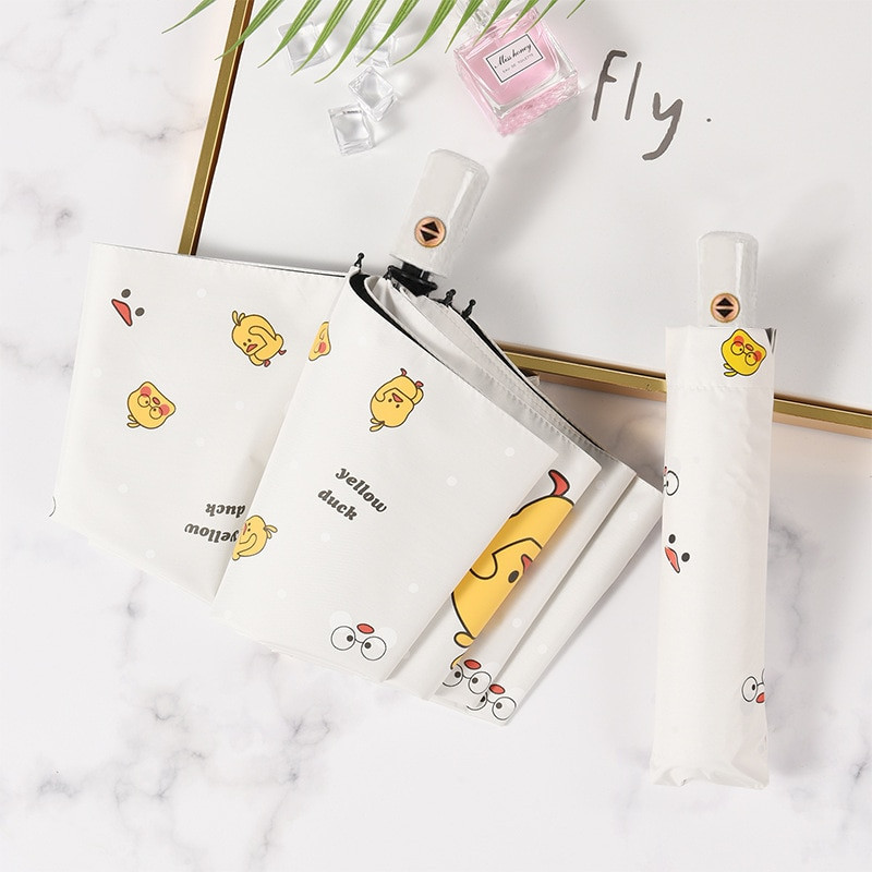 Umbrelă complet automată rezistentă la vânt și la ploaie Rață galbenă Umbrelă însorită și ploioasă Cremă solară pentru femei Umbrelă de desene cu trei ori