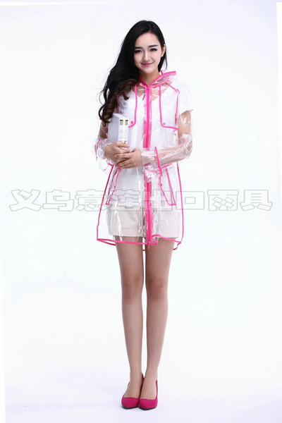 Osobnosť nepremokavý EVA priehľadný módny pončo ženy vonkajší priehľadný pršiplášť so zipsom PVC pršiplášť ružový pršiplášť