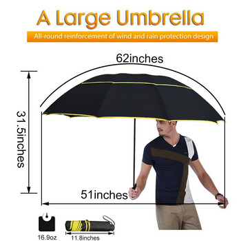 Двоен чадър за голф Rain Women Windproof 3Floding Голям мъжки дамски чадър Неавтоматичен бизнес чадър за мъже Paraguas