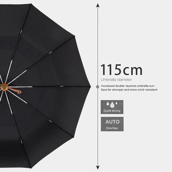 PARACHASE голям мъжки чадър в бизнес стил 115 см автоматичен дъждовен чадър двуслоен 10K ветроустойчиви големи голф чадъри дървени