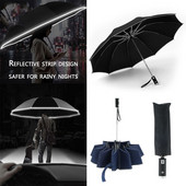 Umbrelă automată de 105 cm cu lanternă LED, umbrelă portabilă cu dungi reflectorizante rezistentă la vânt 3 umbrele pliabile inversate cu 10 nervuri