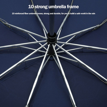 Αυτόματη ομπρέλα 105cm με φακό LED αντιανεμική φορητή ομπρέλα αντανακλαστική λωρίδα 3 Πτυσσόμενες ομπρέλες ανεστραμμένες 10 νευρώσεις