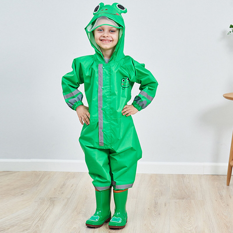 Detský kreslený pršiplášť, vonkajší nepremokavý overal, viacfarebný unisexový detský žabí žirafí kabát 3-10 rokov