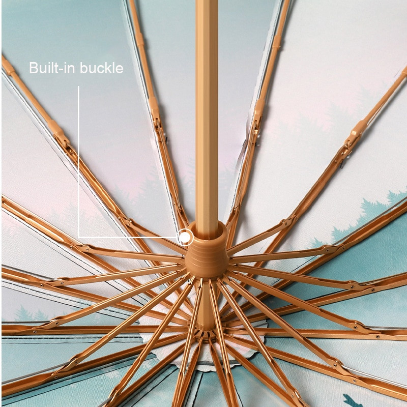 Erős, szélálló lány napernyő 3 összecsukható, 16K tintával festett stílusú kézi esernyő eső női nagy esernyők fa fogantyúval