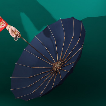 Super Strong 16 Ribs Най-висококачествен чадър Rain Woman Windproof Paraguas Women Sun 3-Floding чадъри с дървена дръжка Parapluie