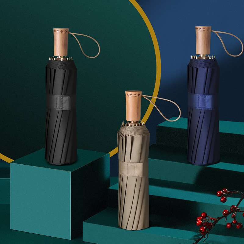 Super silný 16-rebrový dáždnik najvyššej kvality, dáždnik do dažďa, vetruodolný, paraguas, dámsky slnečný dáždnik s 3-plávajúcou konštrukciou a drevenou rukoväťou.