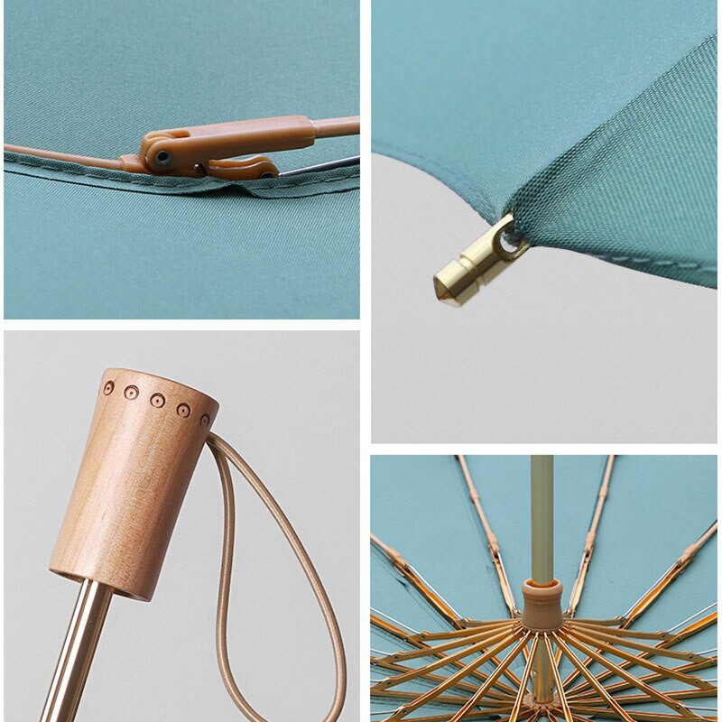 Super silný 16-rebrový dáždnik najvyššej kvality, dáždnik do dažďa, vetruodolný, paraguas, dámsky slnečný dáždnik s 3-plávajúcou konštrukciou a drevenou rukoväťou.