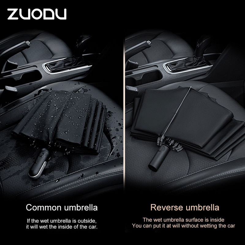 Zuodu Automatické skladacie reverzné dáždniky pre mužov a ženy Cestovné dáždniky proti dažďu Vetruodolné Obchodné Dvojité dáždniky zosilnené vetrom