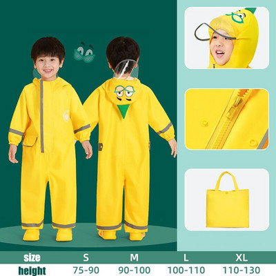 Kreslený jednodielny detský pršiplášť, roztomilé veľké okraje, reflexný pás, bezpečnostné nepremokavé študentské pončo, vonkajšie na chôdzu