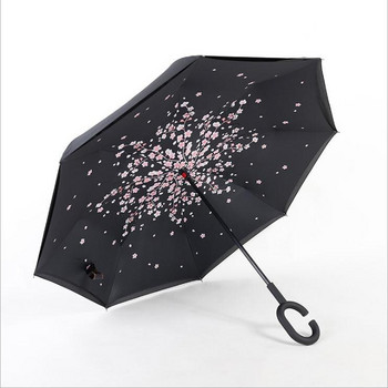 Двуслоен обърнат чадър Ветроустойчив с обратна C-кука Мъжки чадър за голф Обратни чадъри за кола Drop Shipping