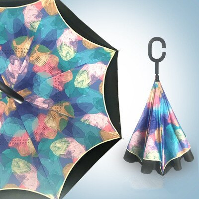 Dvojvrstvový obrátený dáždnik, vetruodolný, reverzný C-hák, mužský golfový dáždnik, reverzné dáždniky do auta, drop shipping