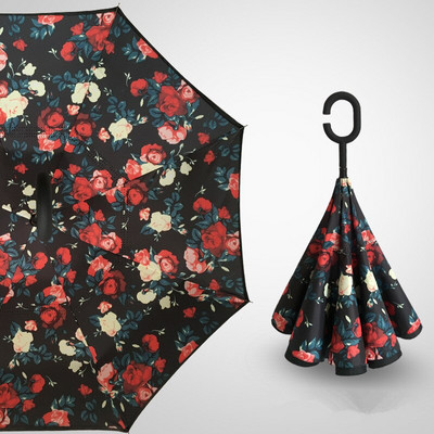 Dvojvrstvový obrátený dáždnik, vetruodolný, reverzný C-hák, mužský golfový dáždnik, reverzné dáždniky do auta, drop shipping