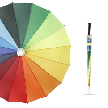 Креативен чадър с дълга дръжка и капак на калъфа Моден 16K Rainbow голям дълъг чадър Дамски мъжки чадъри Автоматично отваряне