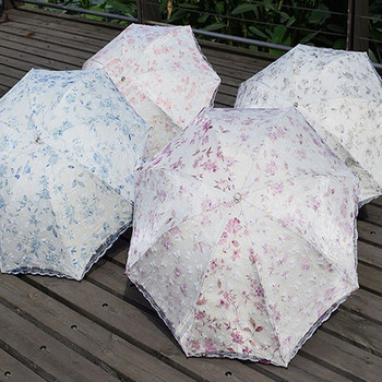 Двуслоен дантелен анти-UV слънцезащитен чадър за дъжд Дамски сгъваем преносим слънцезащитен крем за пътуване Чадър за жени Лек подарък