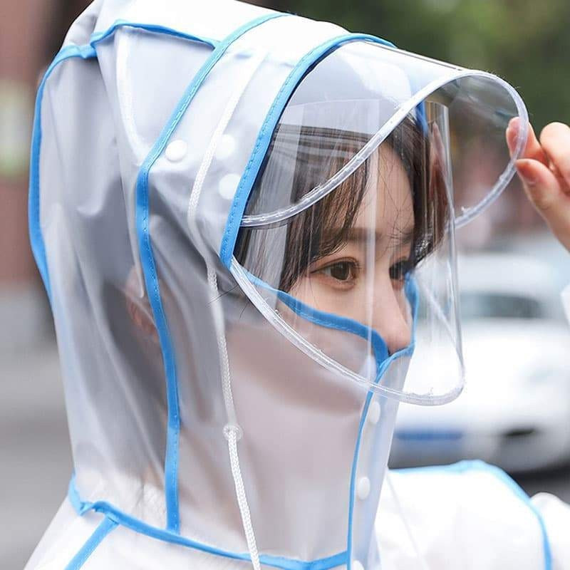 1ks EVA priehľadný trenčkot, pláštenka, nepremokavý pršiplášť pre ženy a mužov, kempingový nepremokavý pršiplášť s maskou, dropshipping