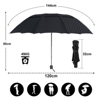 Двуслоен тъмен решетъчен голям чадър за дъжд Жени Мъже 3 сгъваеми 10K ветроустойчиви бизнес чадъри Мъжки чадър Семейни пътувания Paraguas