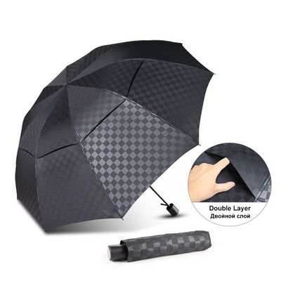 Διπλό στρώμα Σκούρο Πλέγμα Μεγάλη Ομπρέλα Βροχή Γυναικείες Ανδρικές 3 Πτυσσόμενες 10 K αντιανεμικές επαγγελματικές ομπρέλες ανδρική ομπρέλα Οικογενειακό Ταξίδι Παραγουά
