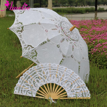 Абитуриентски бал Сватбен ръчно изработен дантелен чадър и ветрило от Батенбург Сватбен чадър Вентилатор Чадър за слънце