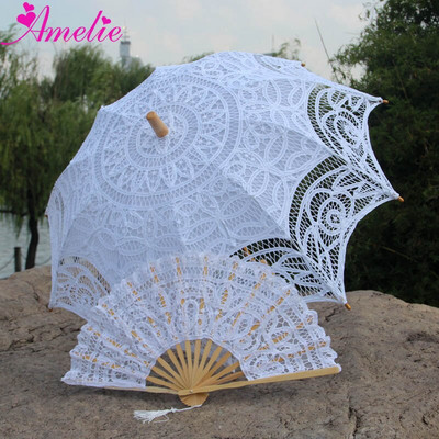 Prom Nunta Handmade Battenburg Dantela Umbrela si Evantai Set Nunta Umbrela Fan Umbrela Soare